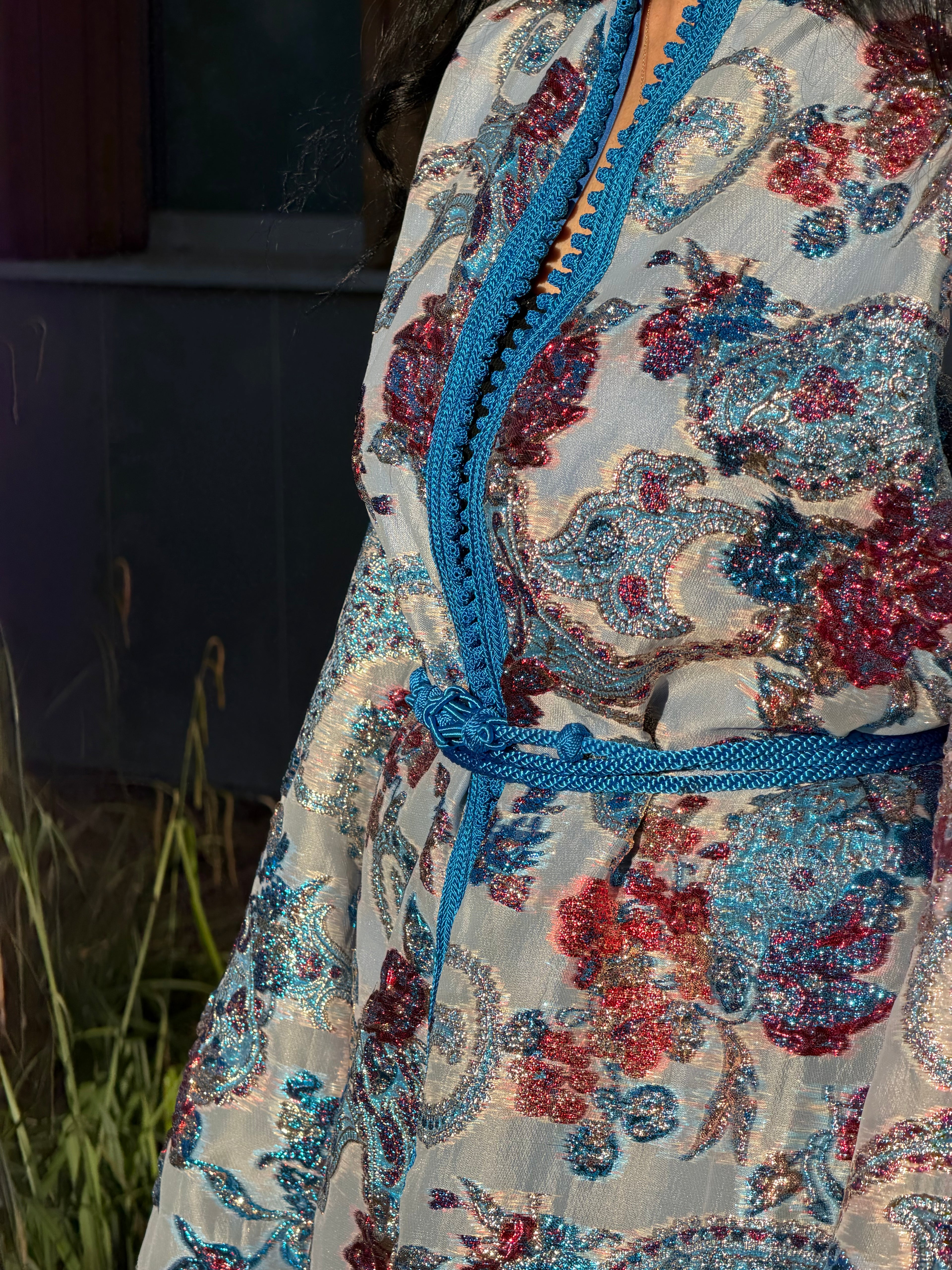 Blue & Red Beldi Short Kimono
