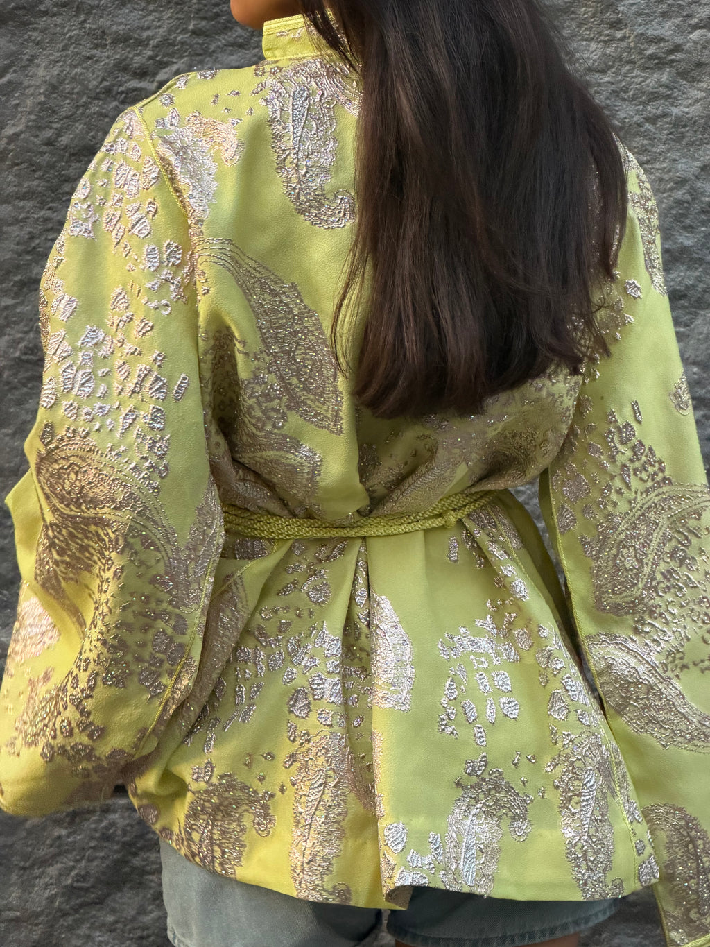 Lime Yellow Beldi Short Kimono