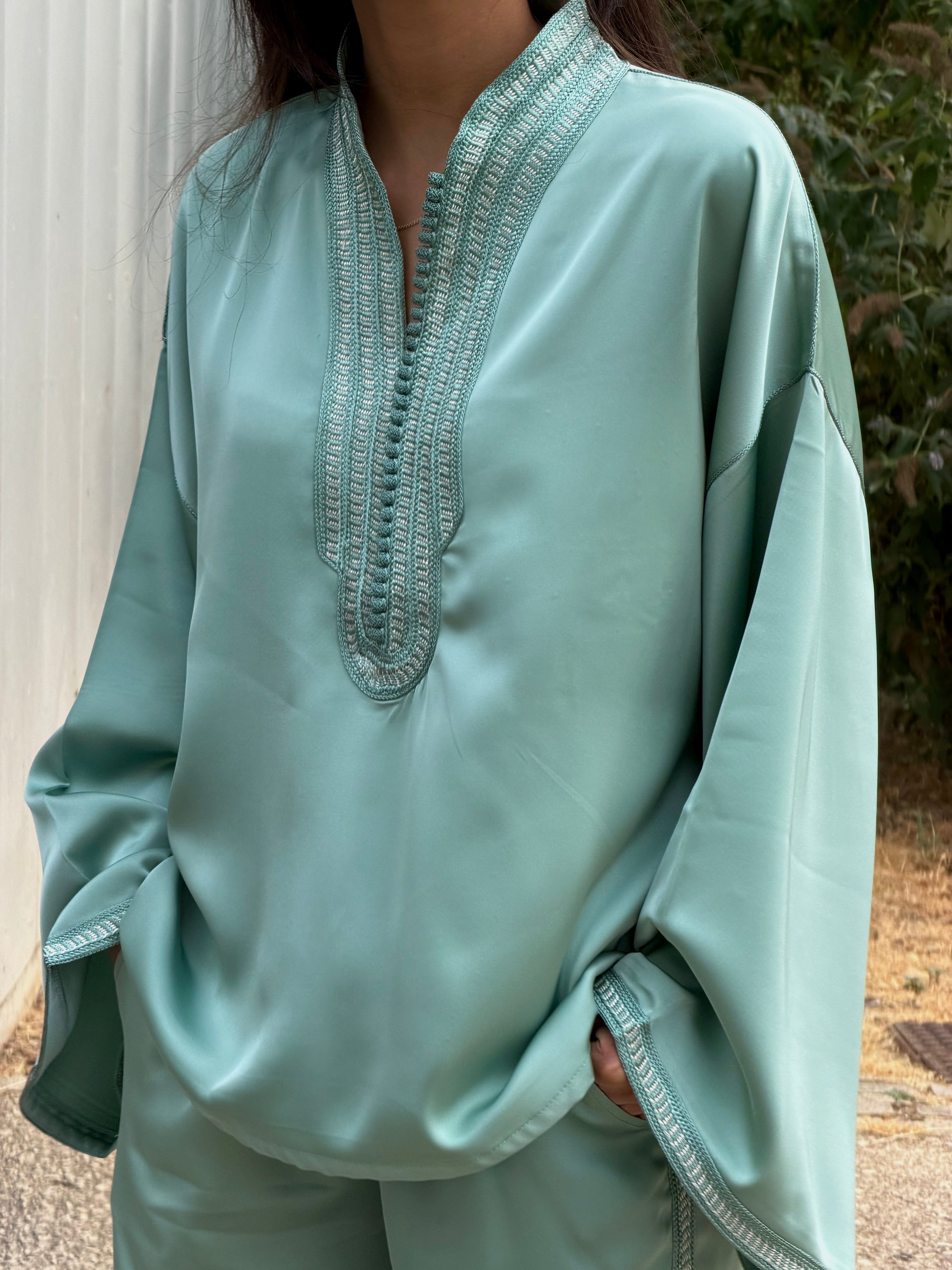 Seafoam Green Silk Beldi Set