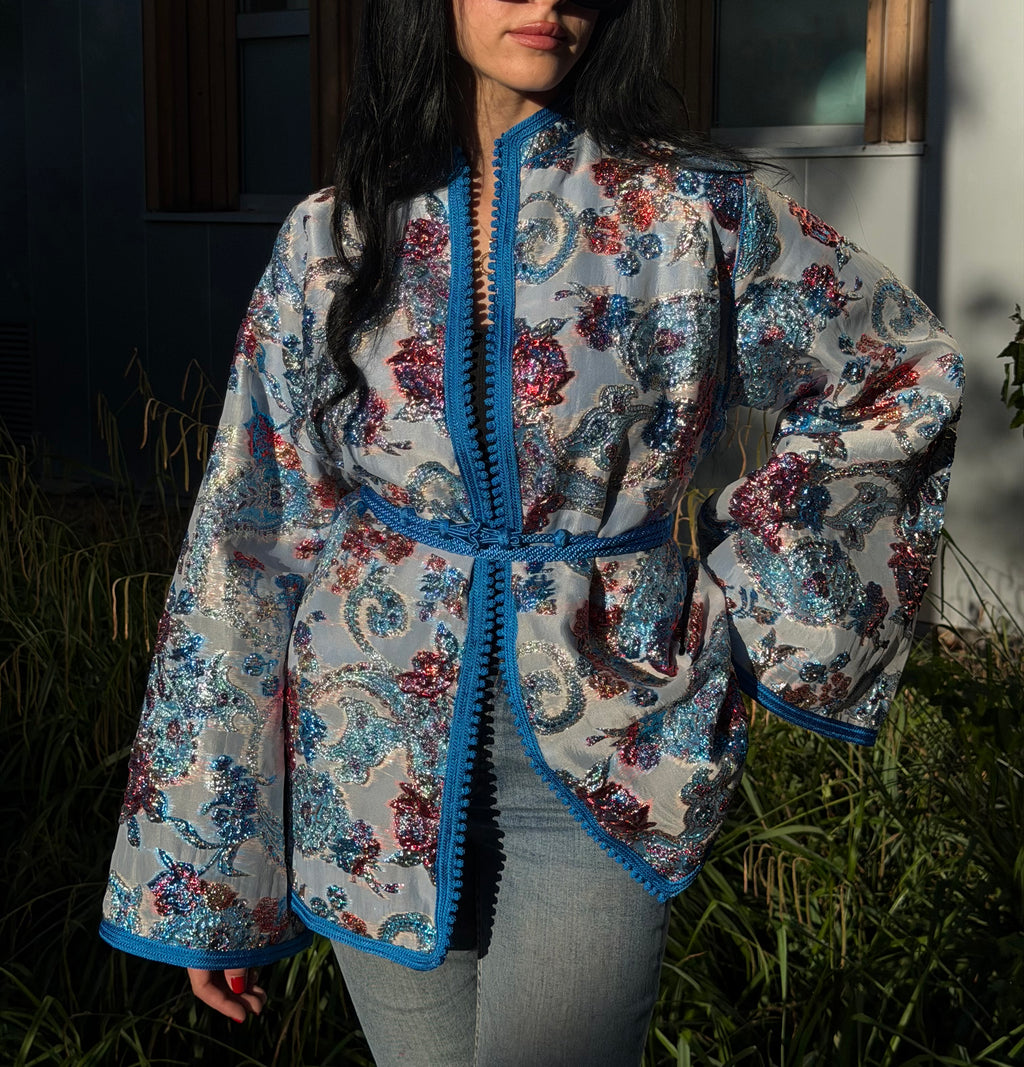 Blue & Red Beldi Short Kimono