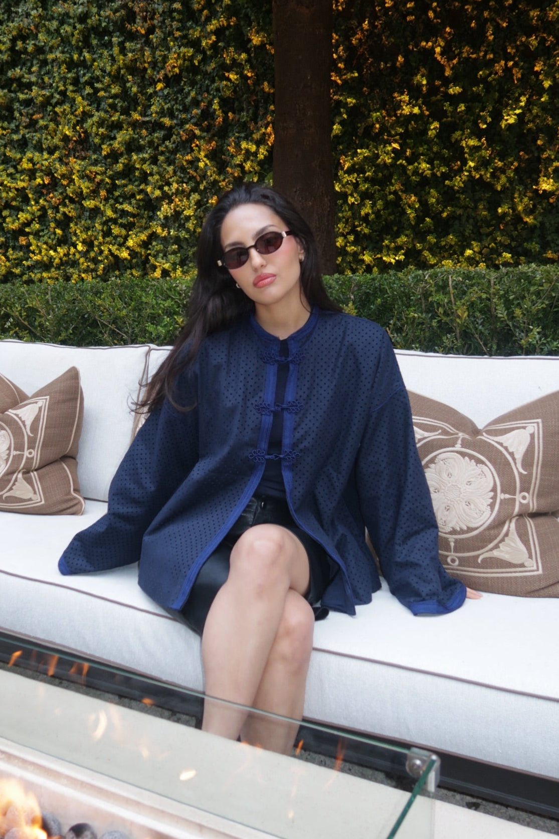 Navy Blue Polka Dot Mandarin Jaket