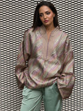 Wave Brocade Beldi Top - Green & Pink