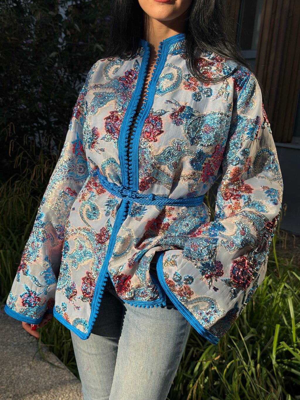 Blue & Red Beldi Short Kimono