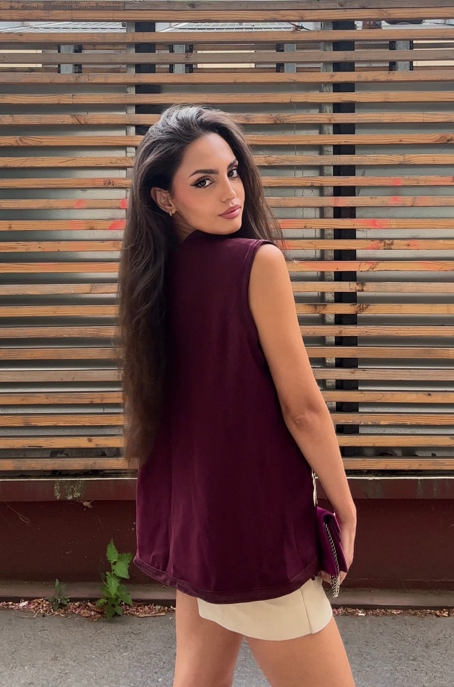 Burgundy Floral Embroidered Crepe Beldi Vest