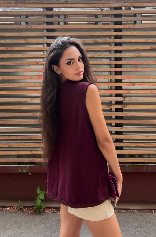 Burgundy Floral Embroidered Crepe Beldi Vest