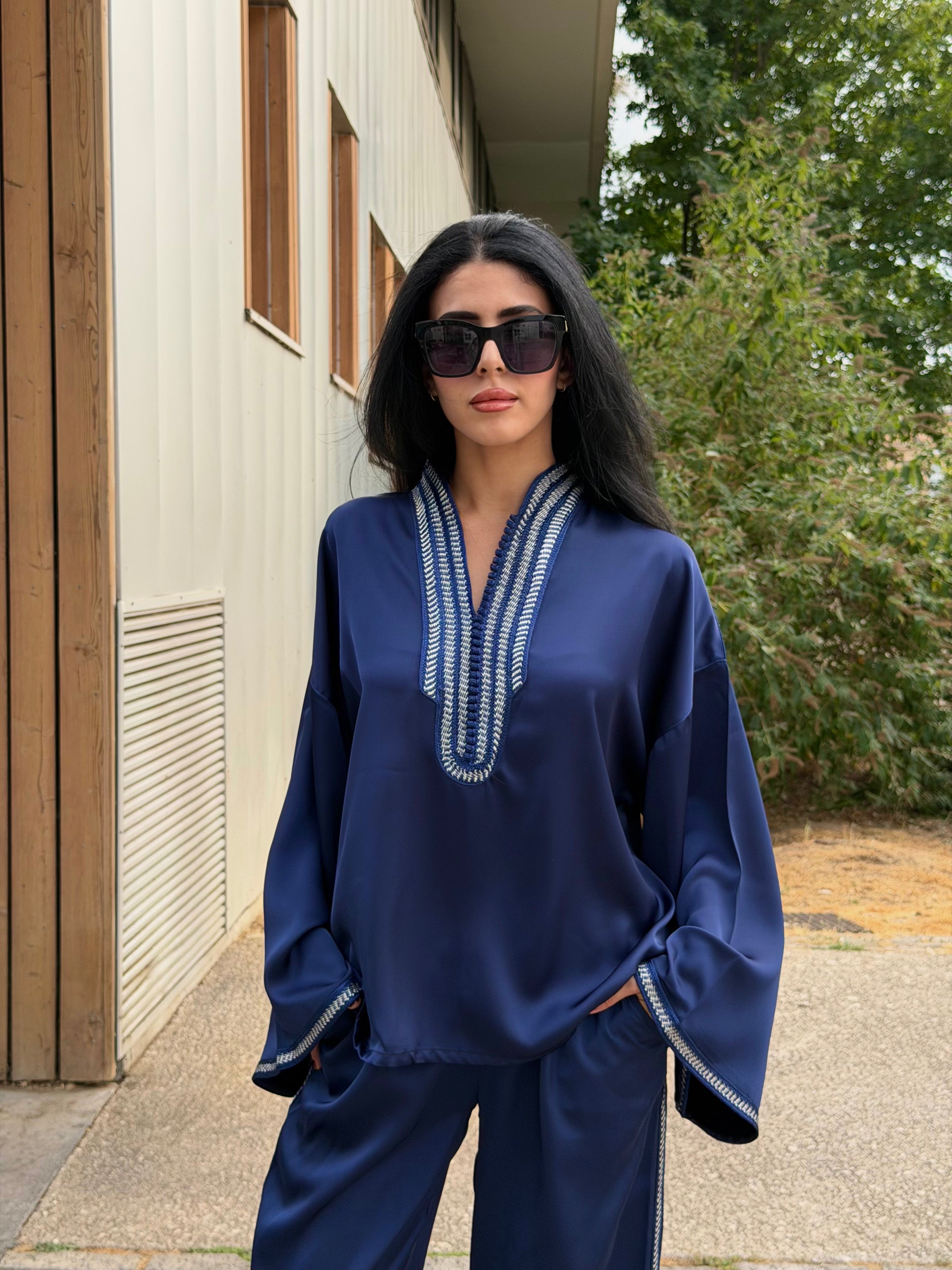 Navy Blue Silk Beldi Set