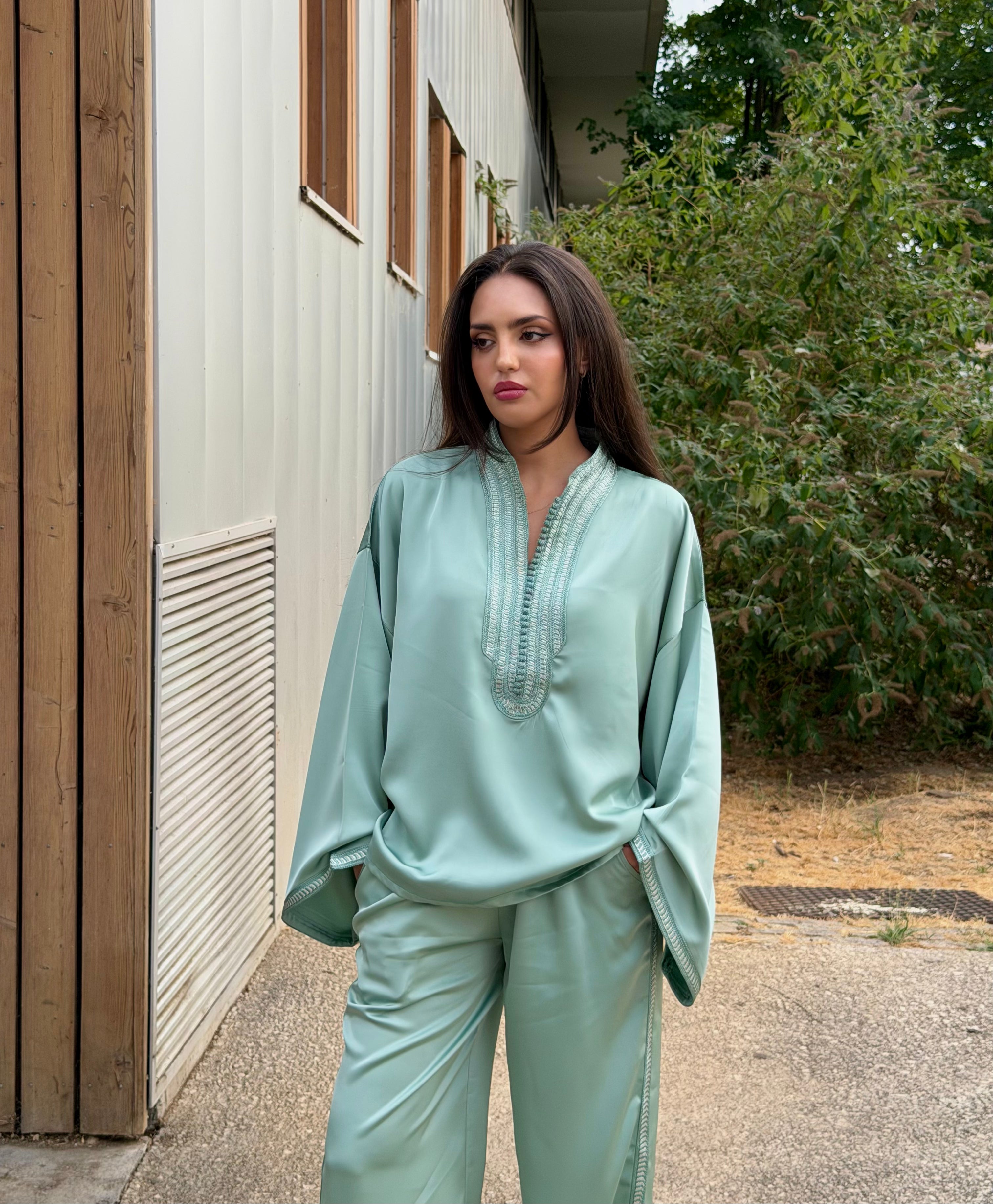 Seafoam Green Silk Beldi Set