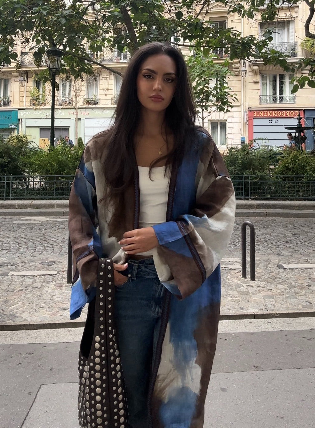 Indigo Mocha Linen Long Kimono