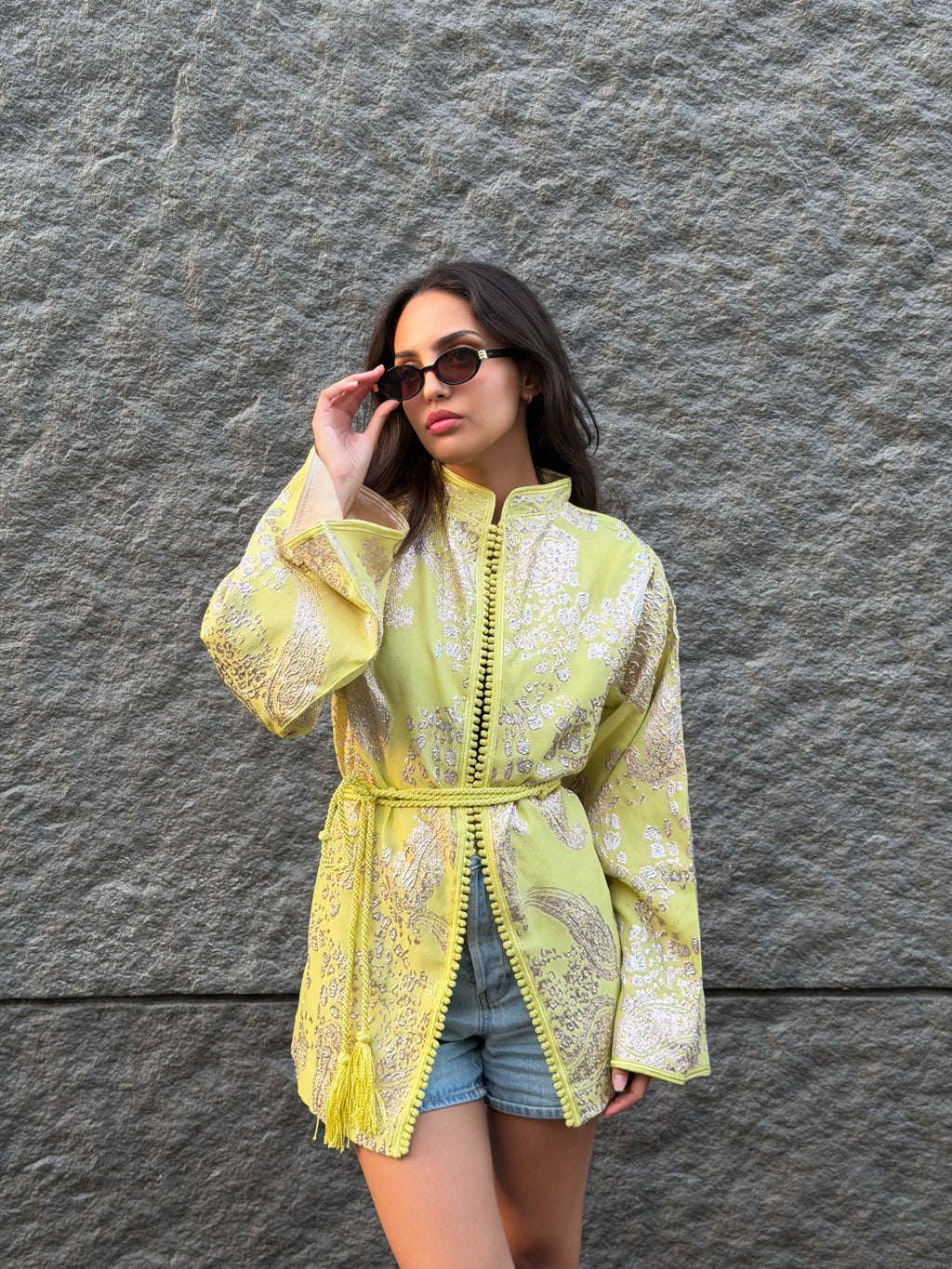 Lime Yellow Beldi Short Kimono