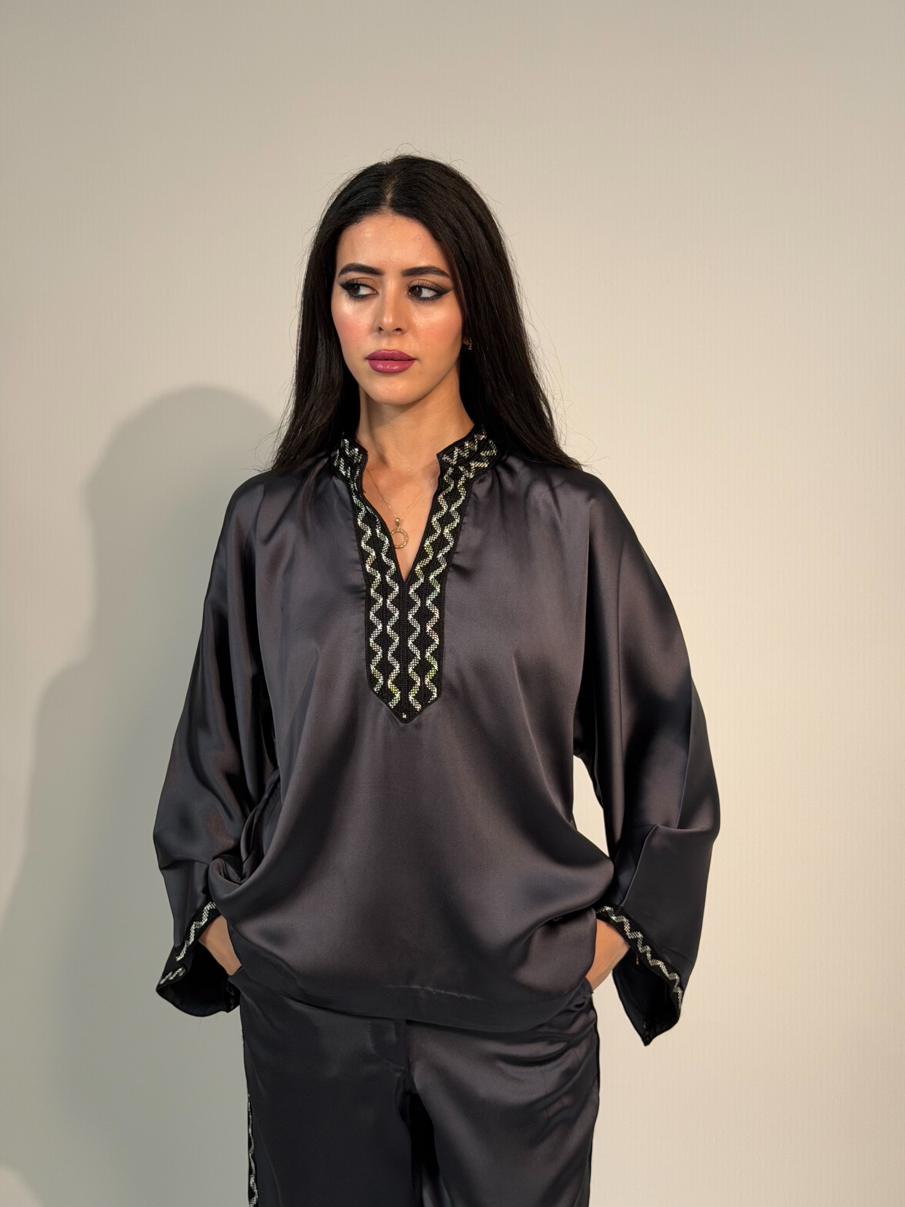 Dark Grey Satin Set