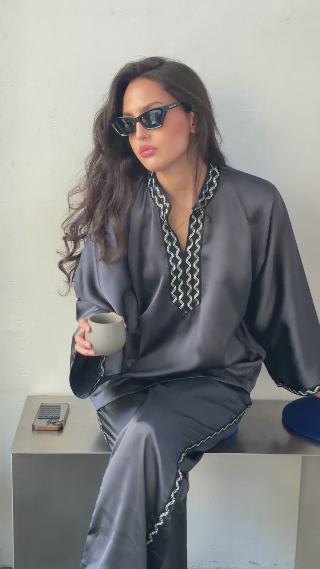 Dark Grey Satin Set
