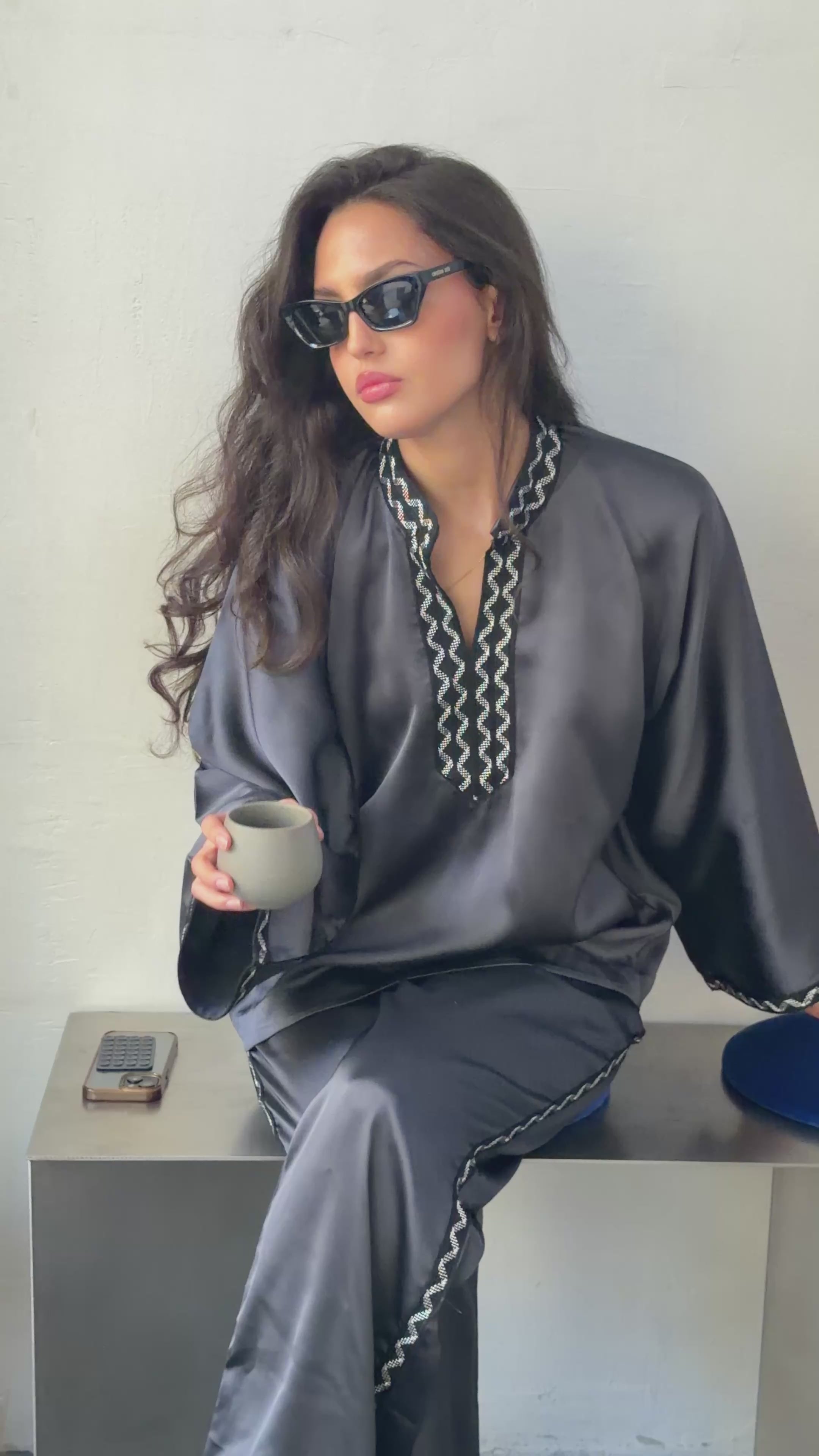 Dark Grey Satin Set