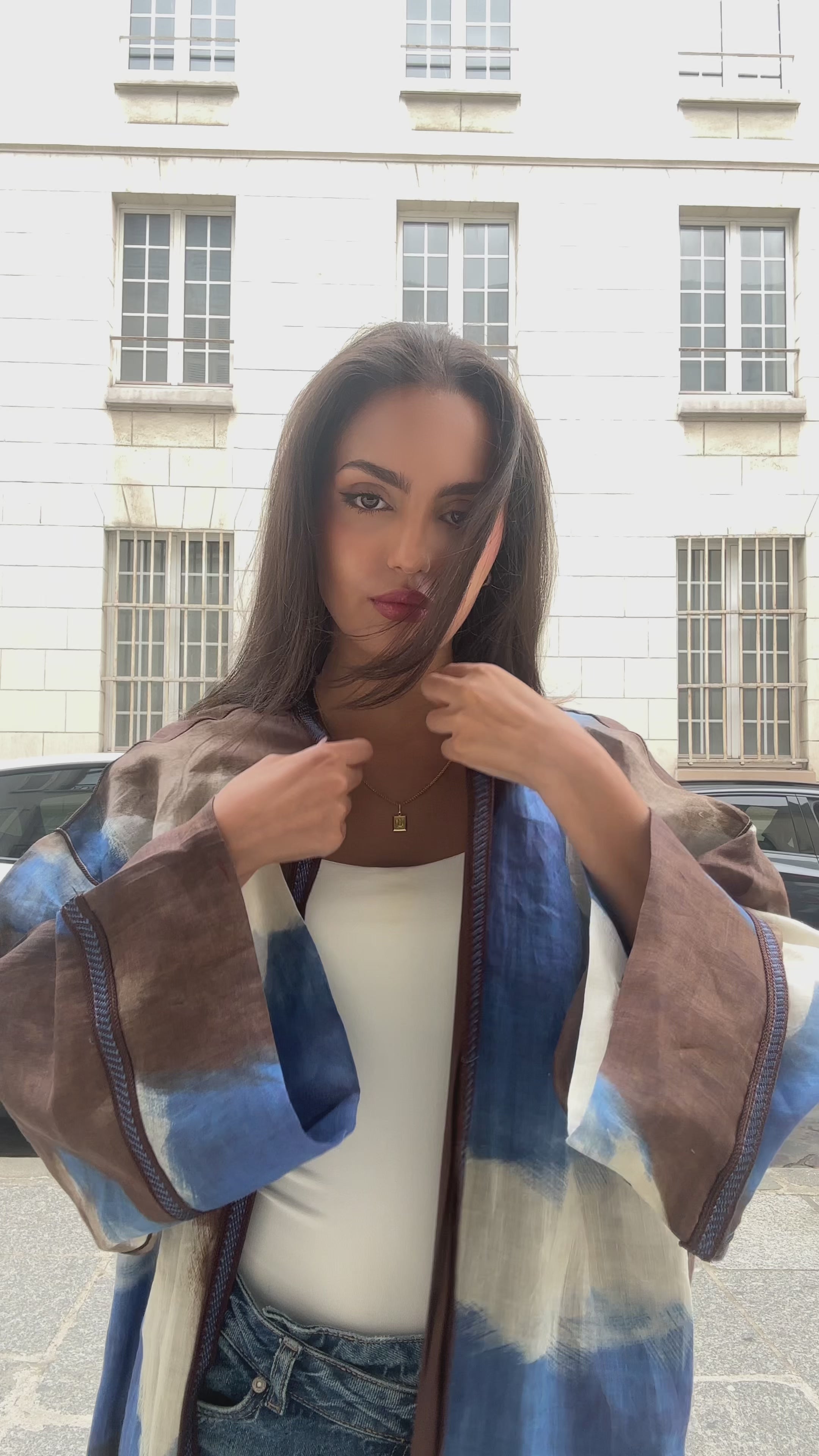 Indigo Mocha Linen Long Kimono